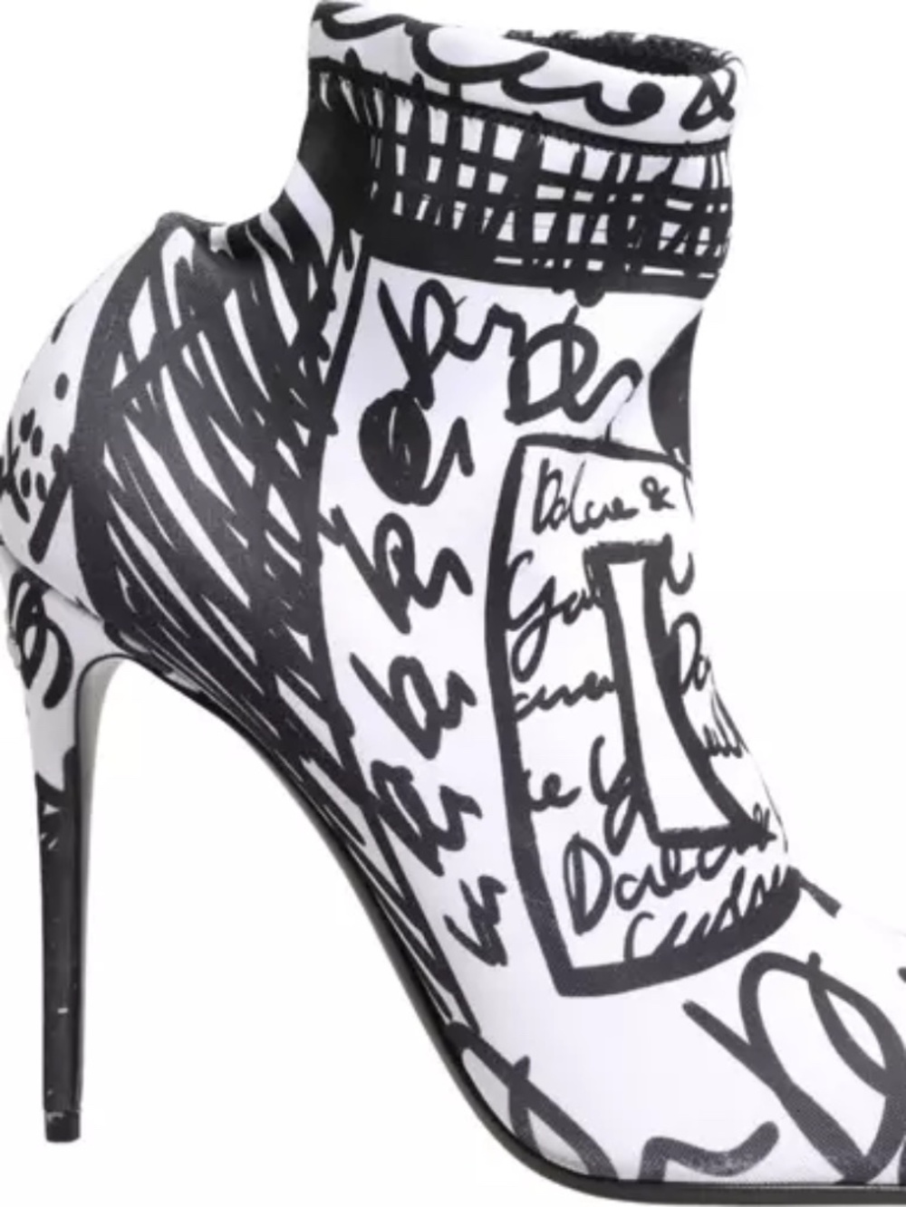 New In Box! Dolce & Gabbana White Graffiti Stretch Ankle Boots Shoes EU 39